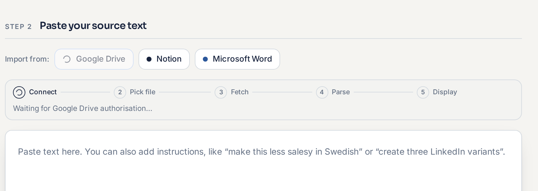 Connecting runs through clear steps: connect, pick a file, fetch, parse and display the content.