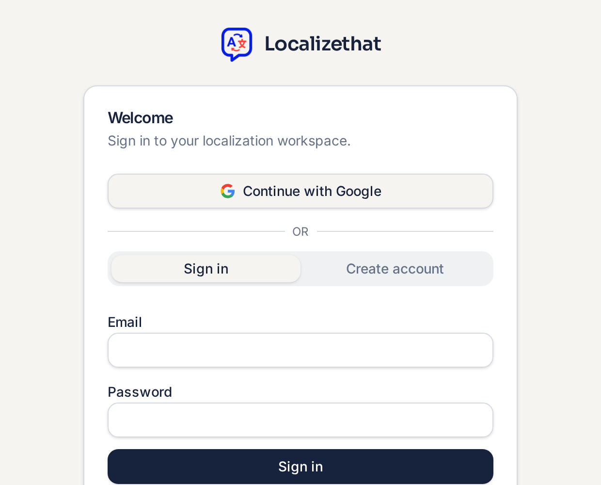 Sign in to Localizethat with your Google account.